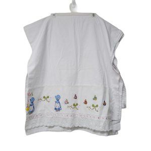 Cross stitched trim white flat sheet . 110" x 56"